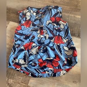 Floral Sleeveless Top - Blue and Red